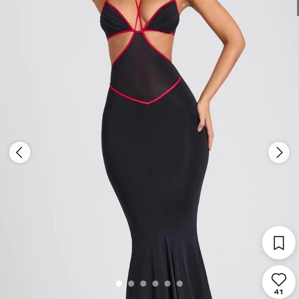 Oh Polly Black Maxi Dress with Red Trim